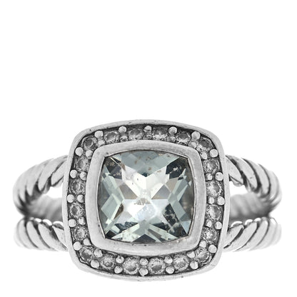 David Yurman Sterling Silver Diamond Prasiolite 7mm Petite Albion Ring 50 5.25 1 of 5