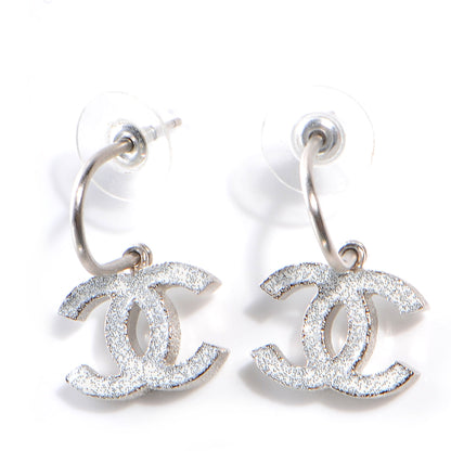 Chanel Glitter Enamel CC Loop Earrings Silver White 1 of 26