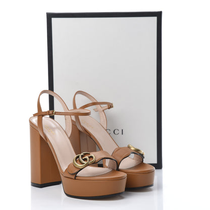 Gucci Calfskin GG Marmont Ankle Wrap 30/115mm Platform Sandals 38.5 Cognac 10 of 11