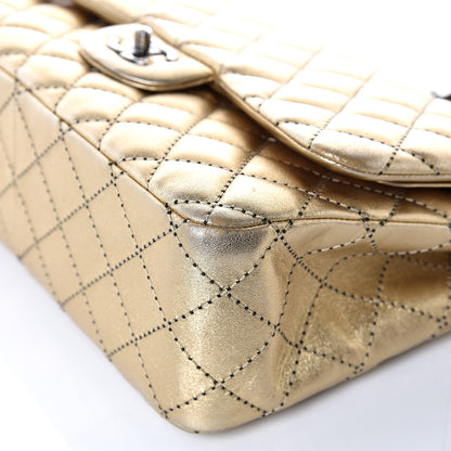 Chanel Metallic Washed Lambskin Quilted Jumbo Double Flap Dark Gold Black 10 of 12