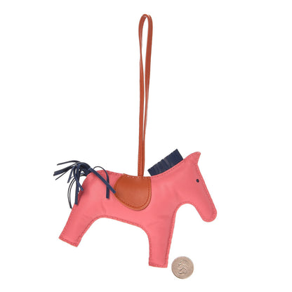 Hermes Milo Lambskin Grigri Rodeo Horse Bag Charm GM Rose Azalee Cornaline Bleu De Malte 2 of 4
