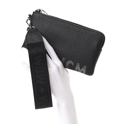 MCM Calfskin Wristlet Logo Zip Pouch Black 2 of 7