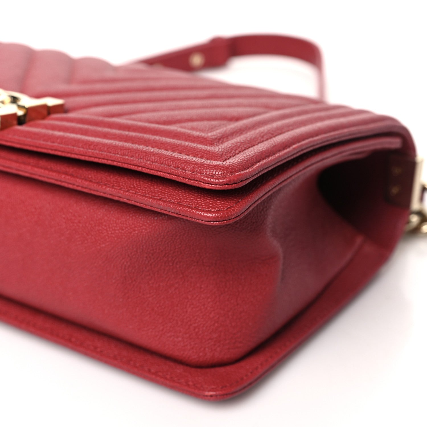 Chanel Caviar Chevron Quilted Medium Boy Flap Red 10 of 11
