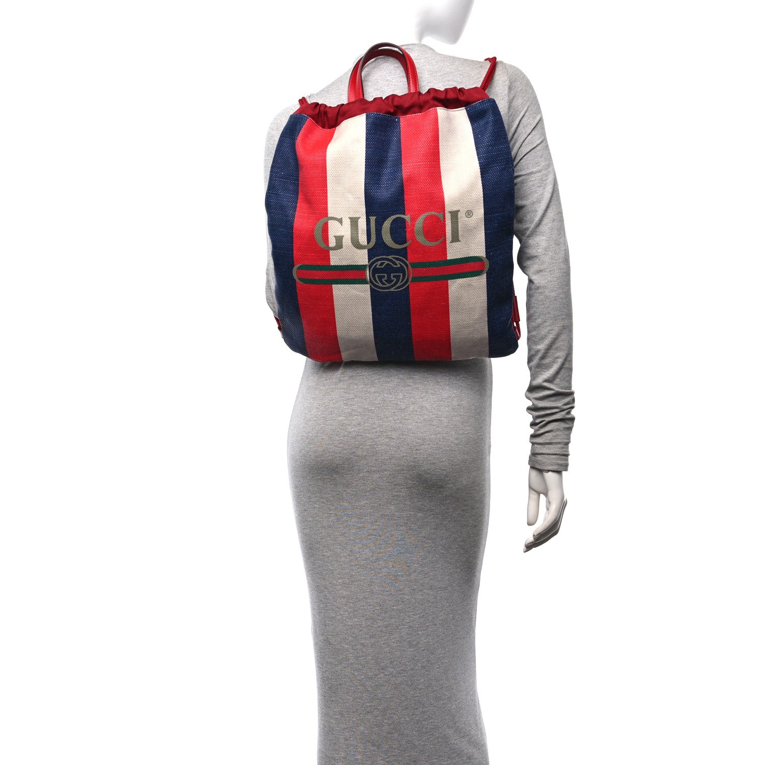 Gucci Canvas Logo Sylvie Stripe Drawstring Backpack Red 2 of 11