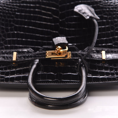 Hermes Shiny Porosus Crocodile Birkin 25 Black 23 of 35