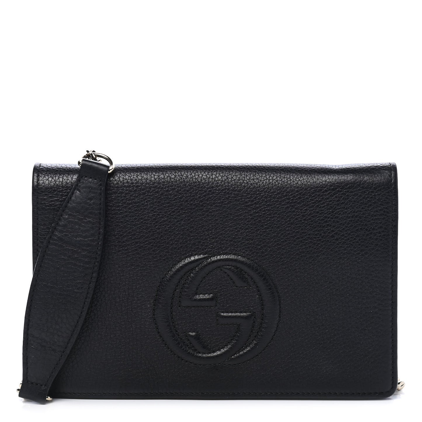Pebbled Calfskin Soho Wallet on Chain Black