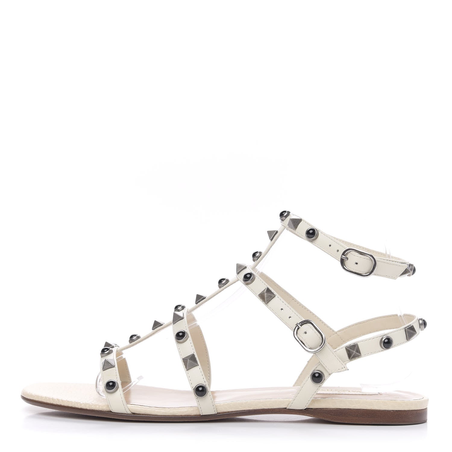 Valentino Garavani Calfskin Onyx Rockstud Rolling Gladiator Flat Sandals 39.5 Light Ivory 1 of 9