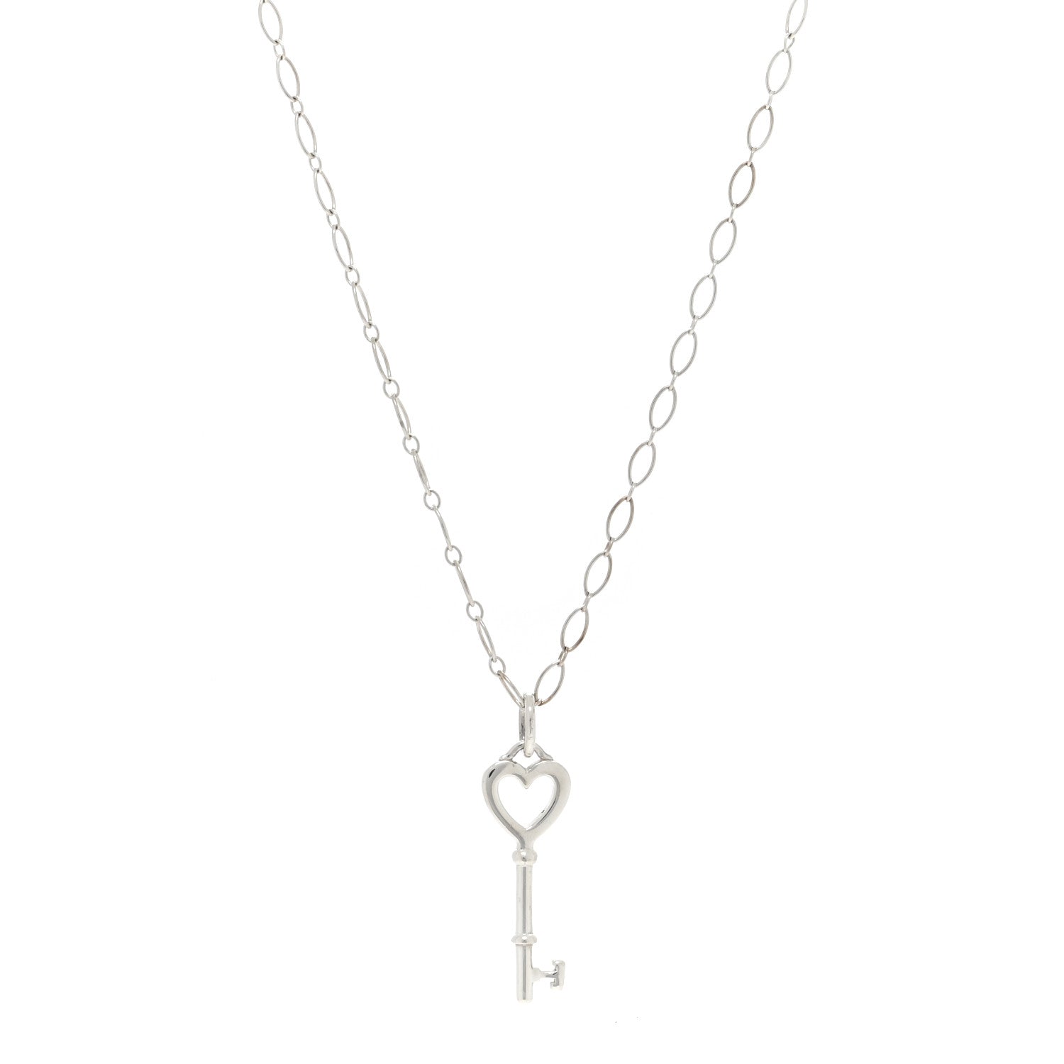 Tiffany Sterling Silver Small Heart Key Pendant Necklace 1 of 5