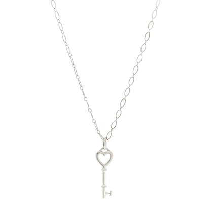 Tiffany Sterling Silver Small Heart Key Pendant Necklace 1 of 5