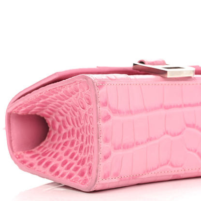 Balenciaga Shiny Calfskin Crocodile Embossed Hourglass Top Handle Bag XS Pink 9 of 14