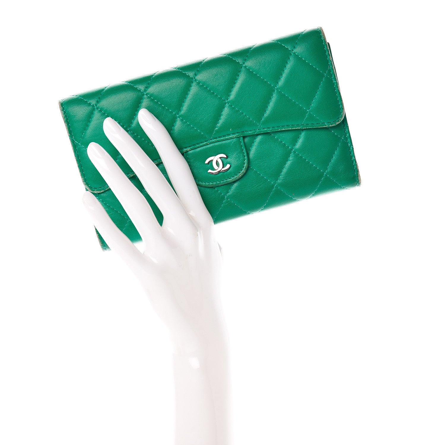 Chanel Lambskin Quilted Large Flap Wallet Green 2 of 18