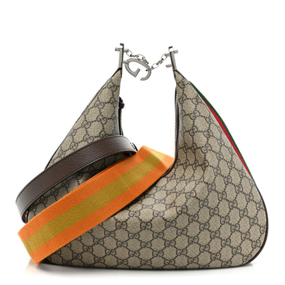 Gucci GG Supreme Monogram Textured Calfskin Web Large Attache Shoulder Bag Beige Ebony New Acero 1 of 8