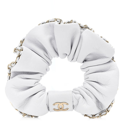 Chanel Lambskin Chain CC Hair Scrunchie White 1 of 5