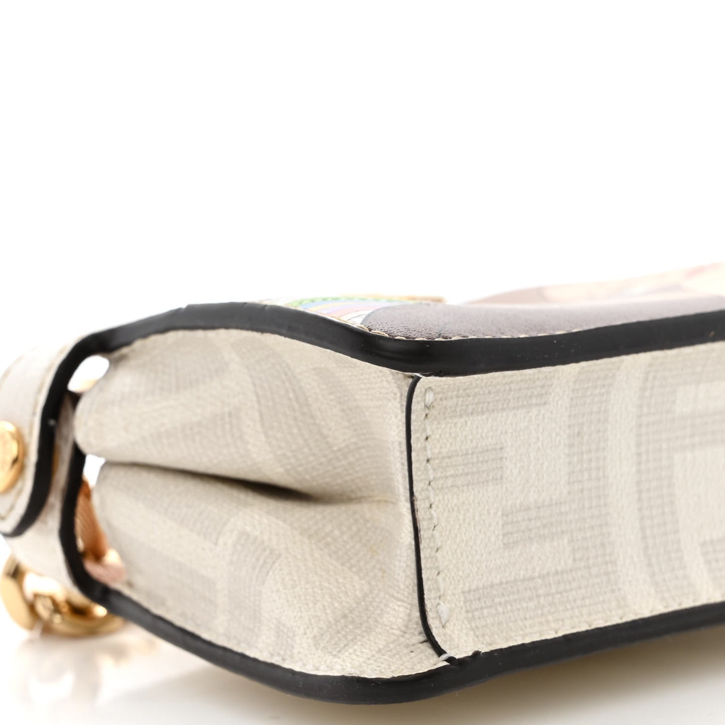 Glazed Fabric FF Bikini Girls Inlay Nano Peekaboo Maxi Handle Satchel Bianco Perla Multicolor