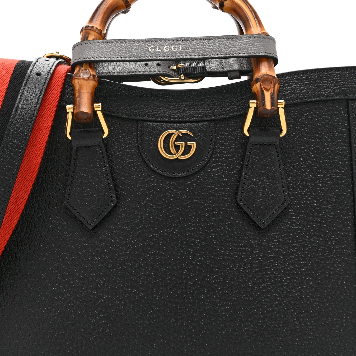 Gucci Textured Dollar Calfskin Web Small Diana Tote Bag Black Dusty Grey 9 of 11