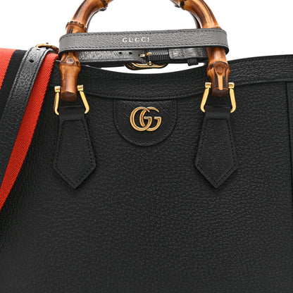 Gucci Textured Dollar Calfskin Web Small Diana Tote Bag Black Dusty Grey 9 of 11