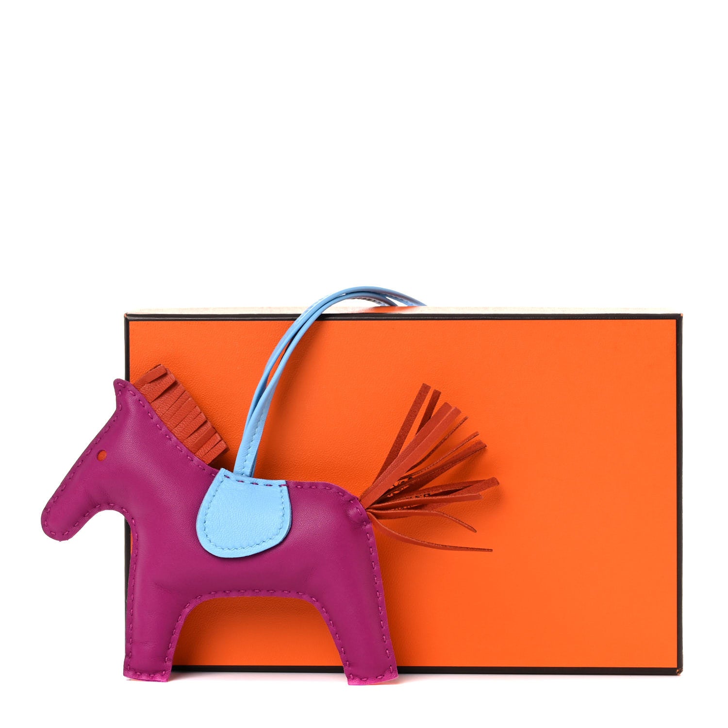 Hermes Milo Lambskin Grigri Rodeo Horse Bag Charm PM Rose Pourpre Cornaline Celeste 4 of 4