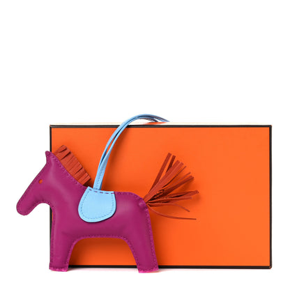 Hermes Milo Lambskin Grigri Rodeo Horse Bag Charm PM Rose Pourpre Cornaline Celeste 4 of 4