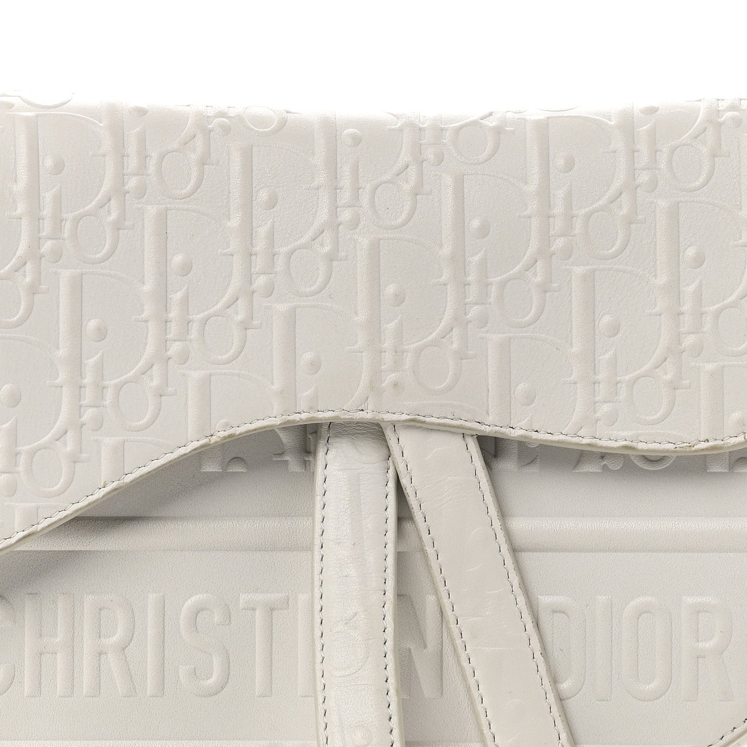Christian Dior Calfskin Embossed Oblique Saddle Bag White 8 of 11