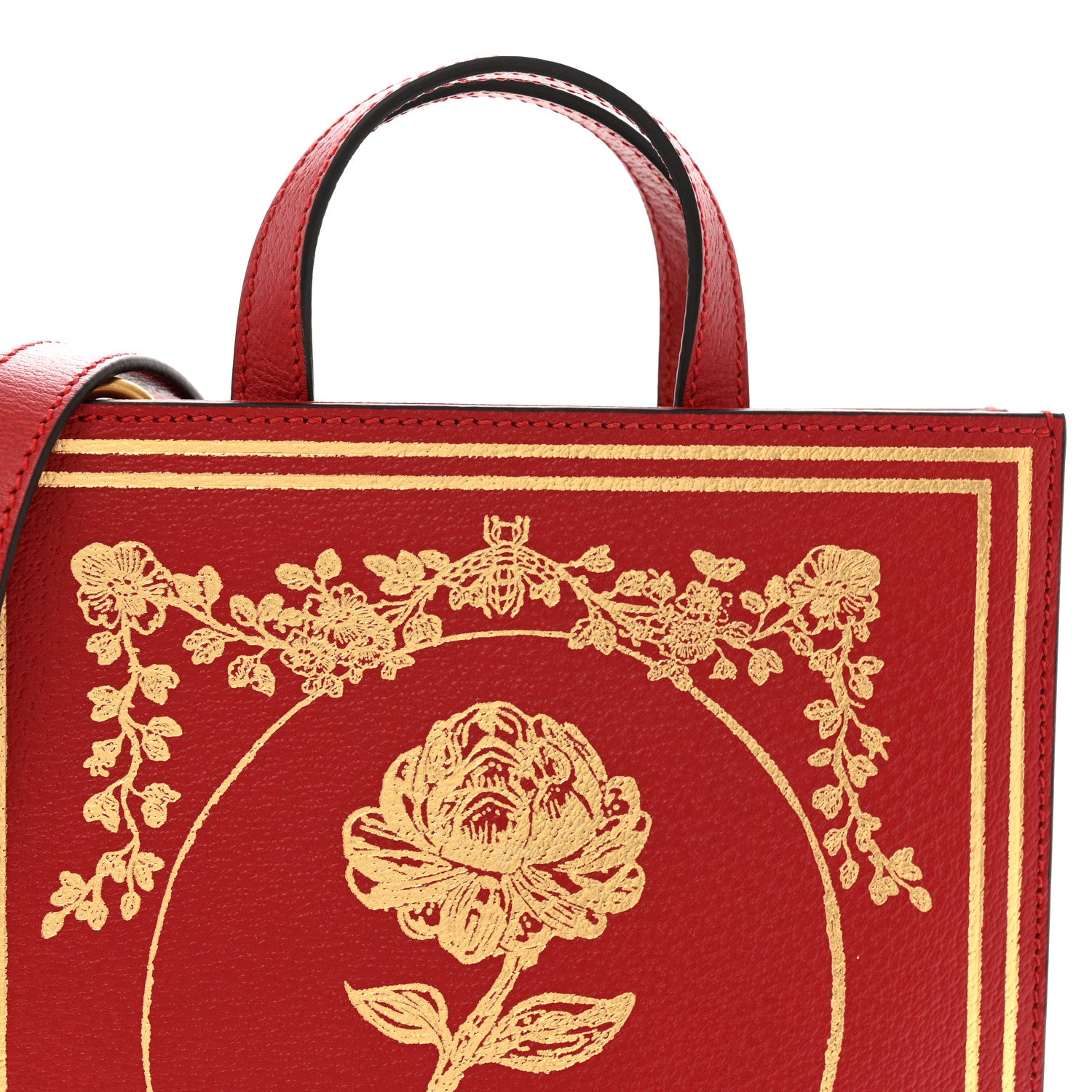Gucci Textured Calfskin Garden Flower Vertical Shopping Tote Red 8 of 12