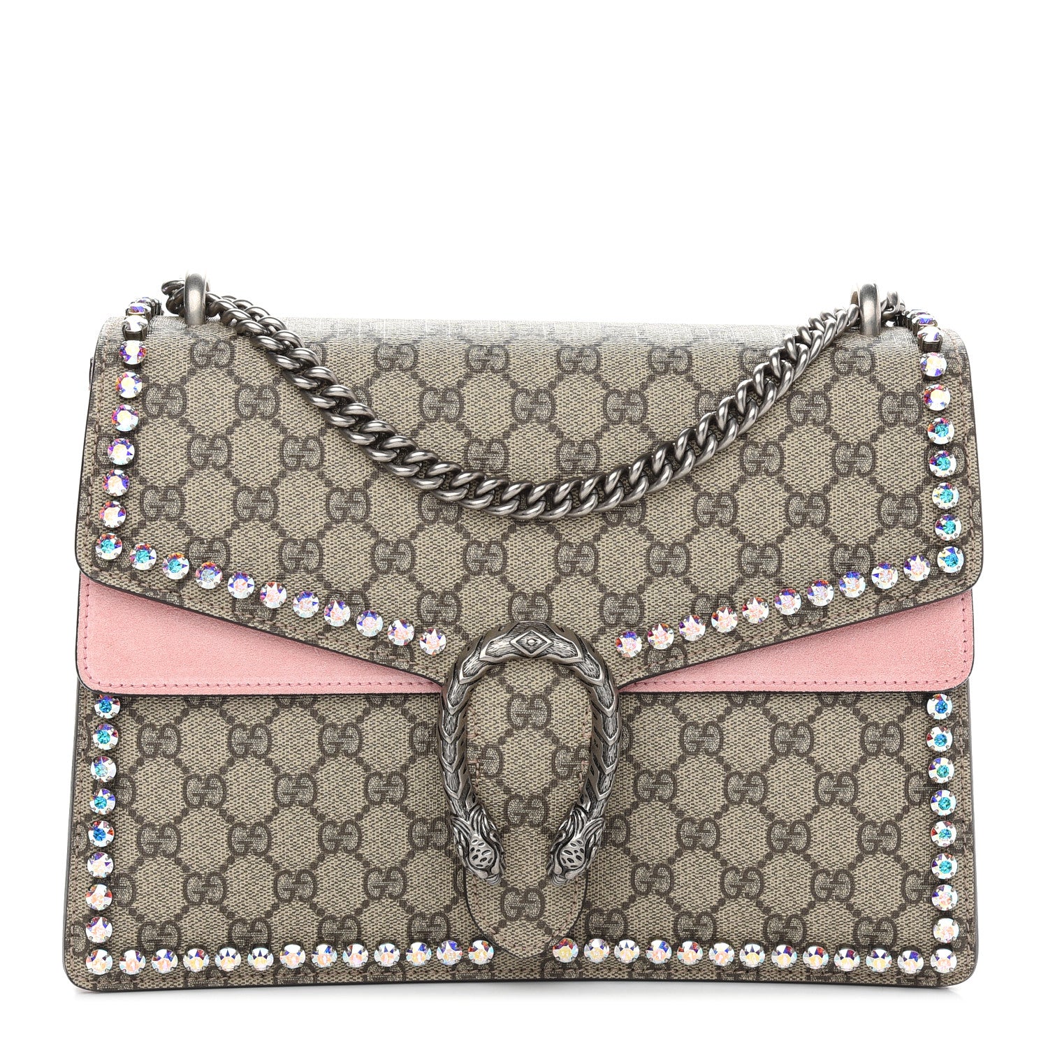 Gucci GG Supreme Monogram Suede Crystal Medium Dionysus Shoulder Bag Beige Ebony Light Peonia 1 of 12