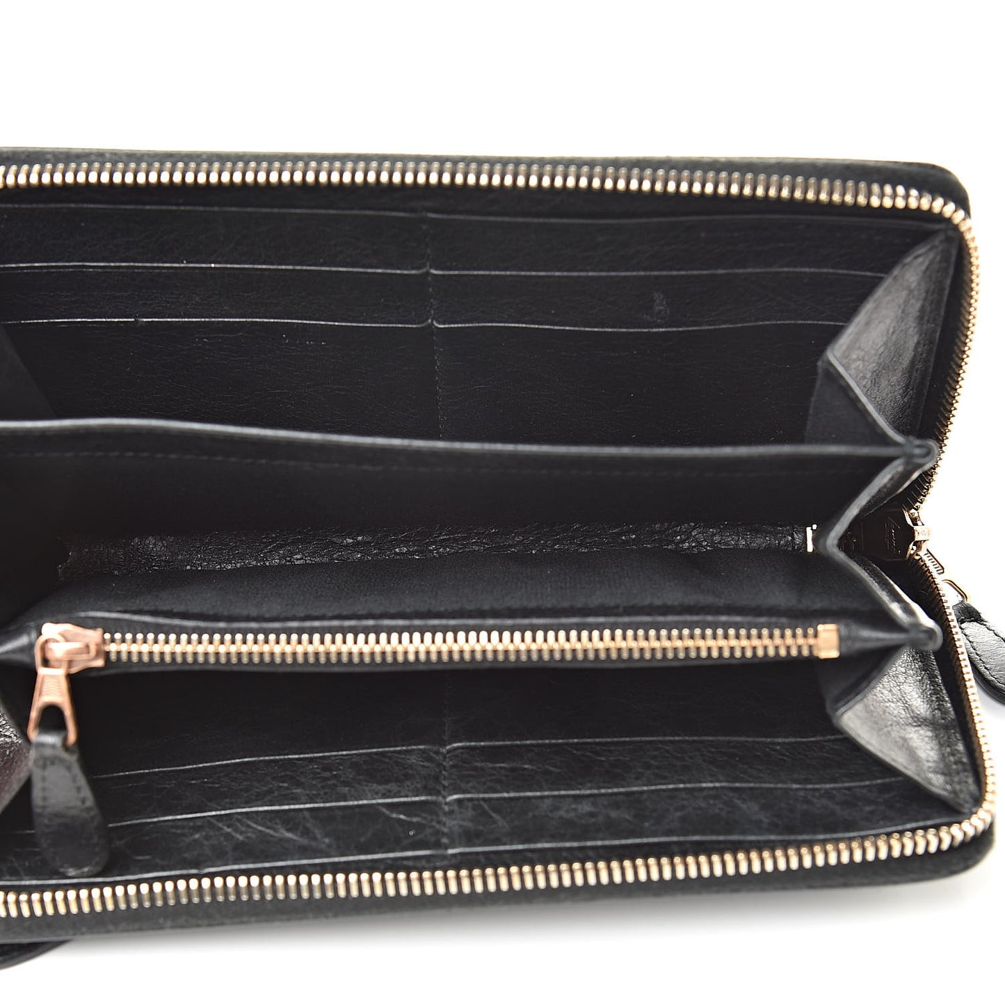 Agneau Giant 12 Rose Gold Hardware Continental Zip Around Wallet Black
