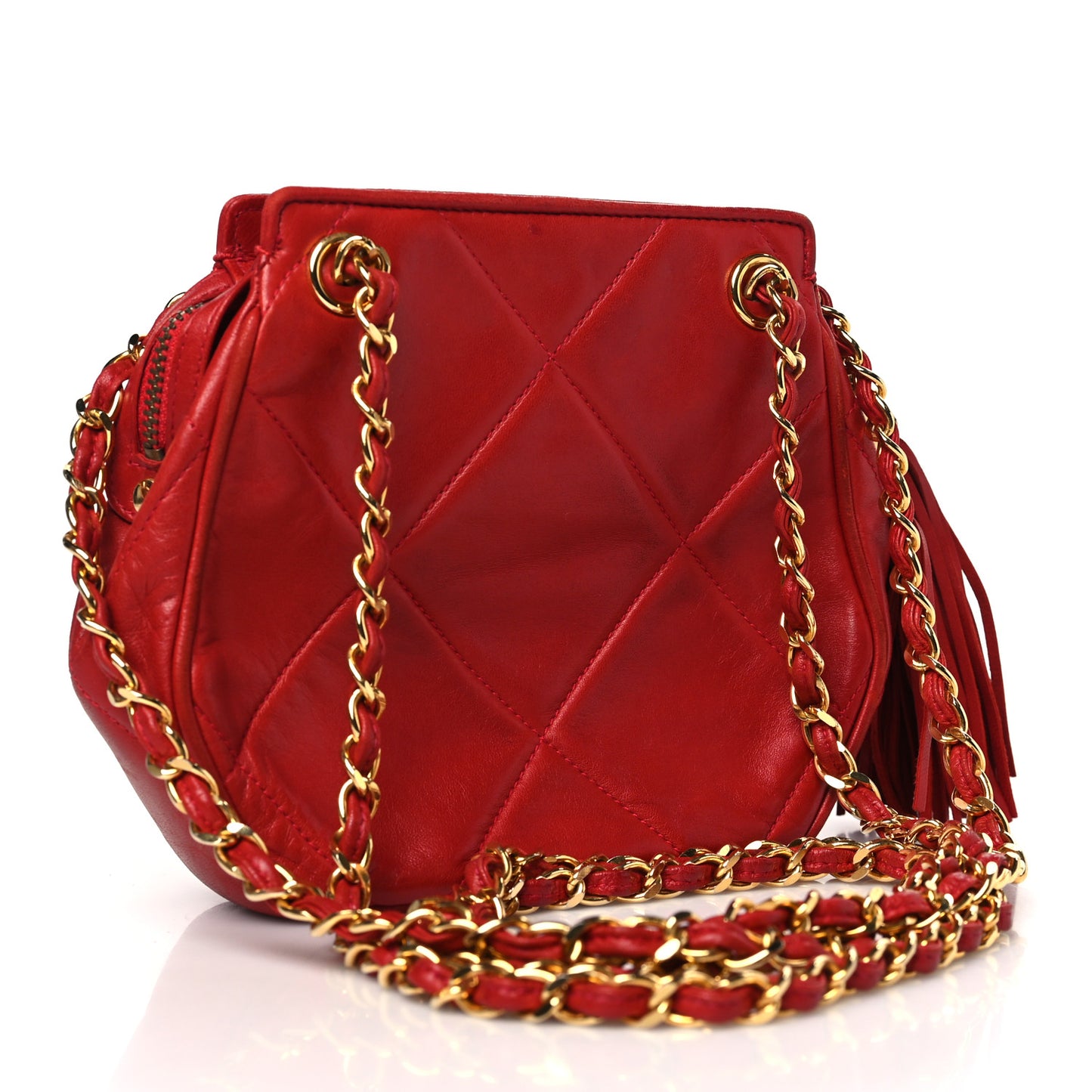 Lambskin Diamond Quilted CC Tassel Crossbody Bag Red