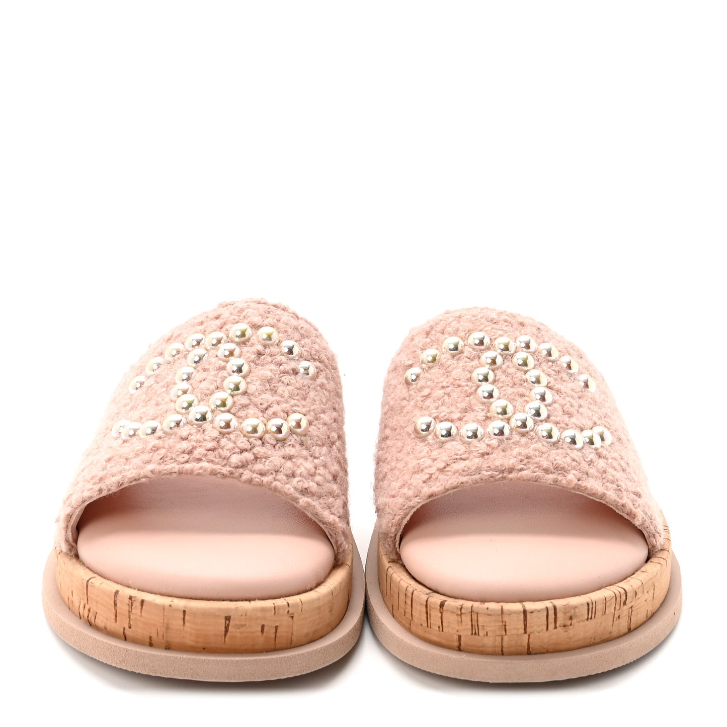 Fabric Pearl Cork CC Slip On Sandals 38 Pink