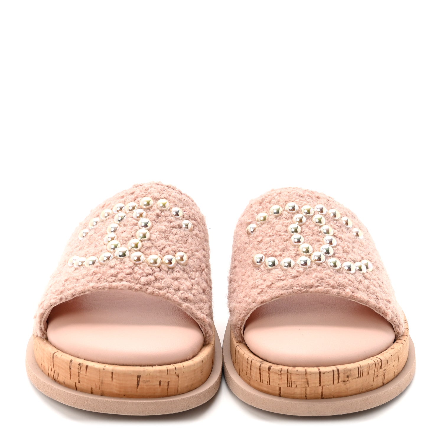 Chanel Fabric Pearl Cork CC Slip On Sandals 38 Pink 3 of 10