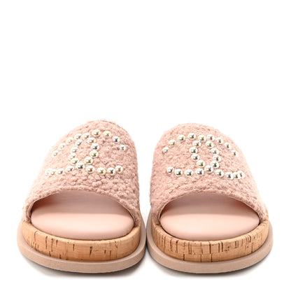 Chanel Fabric Pearl Cork CC Slip On Sandals 38 Pink 3 of 10