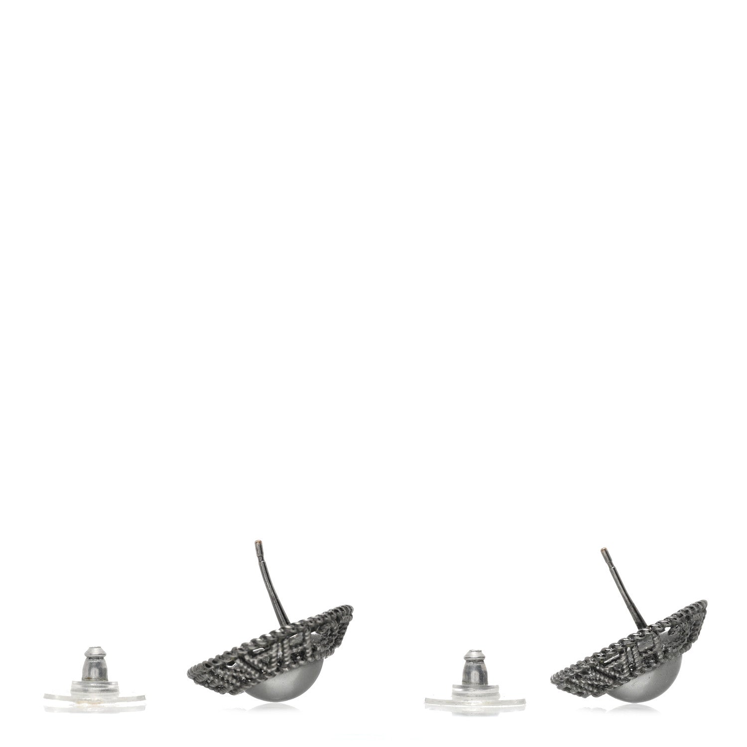 Chanel Ruthenium Pearl CC Round Rope Logo Earrings Dark Grey 2 of 4
