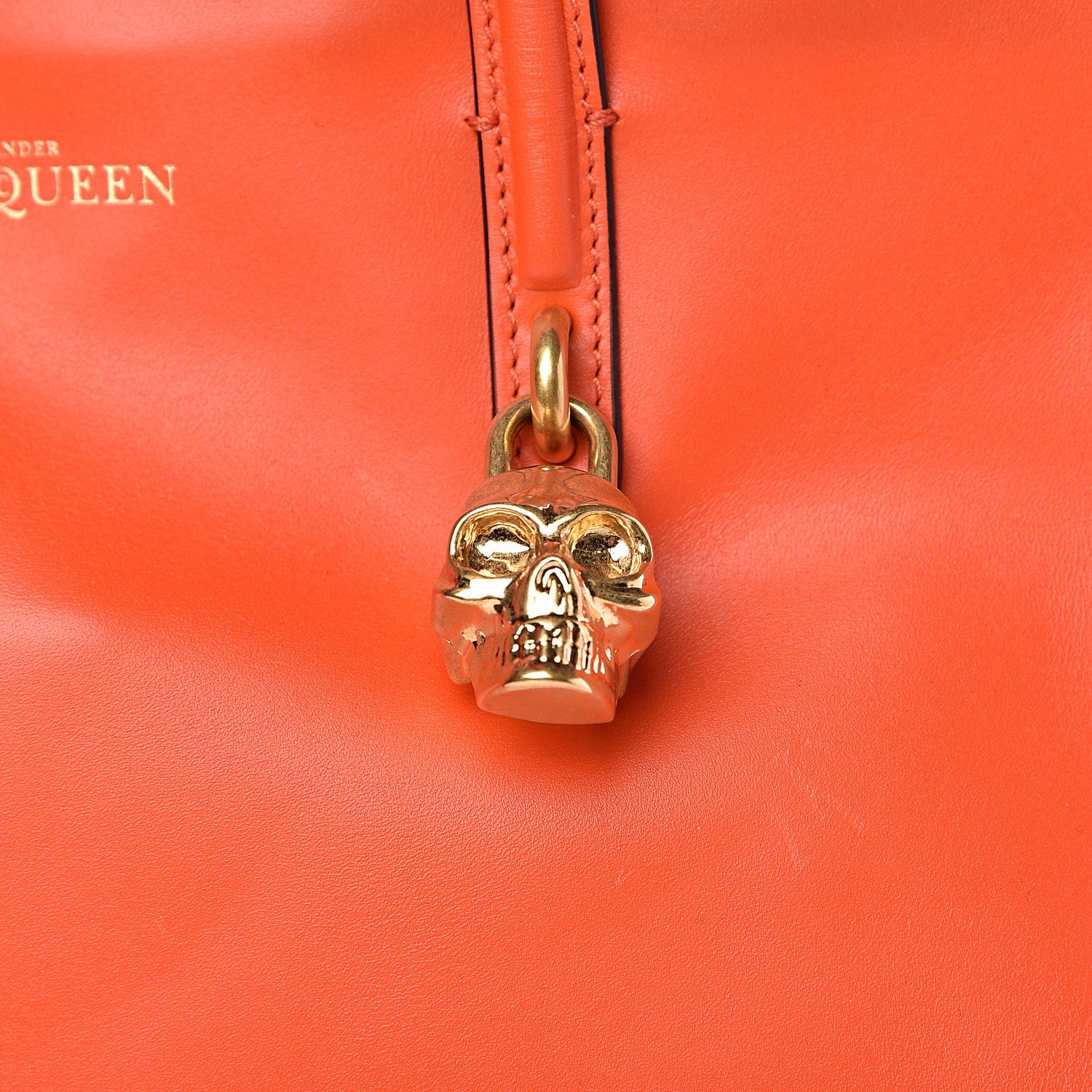 Alexander McQueen Calfskin Small Skull Padlock Zip Around Tote Orange 9 of 12