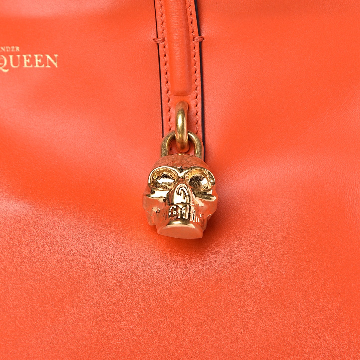 Calfskin Small Skull Padlock Zip Around Tote Orange