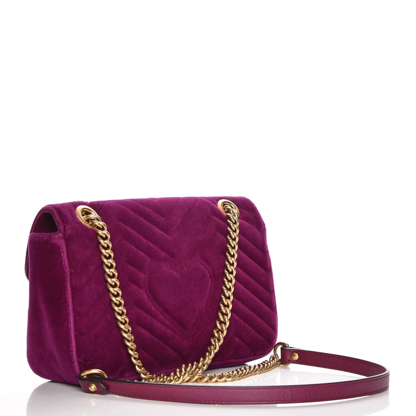 Velvet Matelasse Small GG Marmont Shoulder Bag Fuchsia Violet Cyclamen