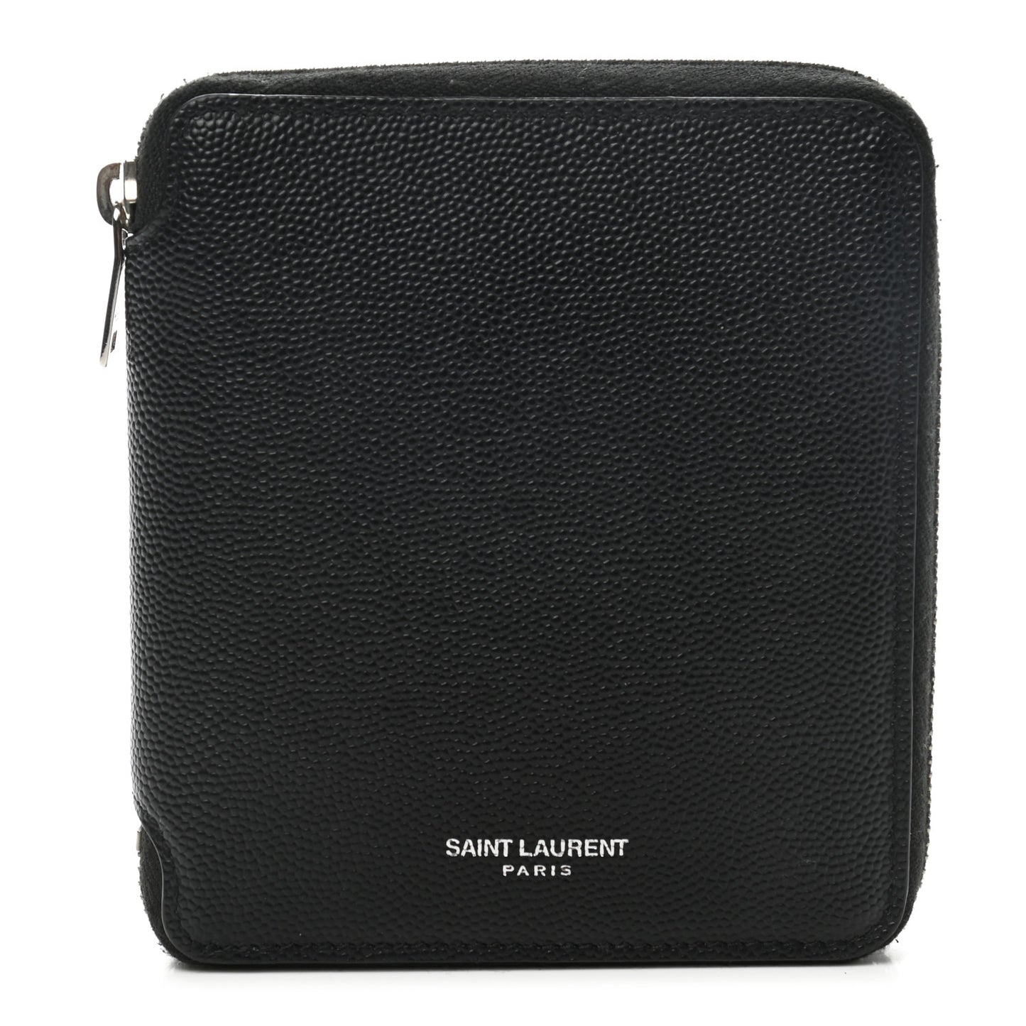 Grained Calfskin Rive Gauche Compact Zip Around Wallet Black