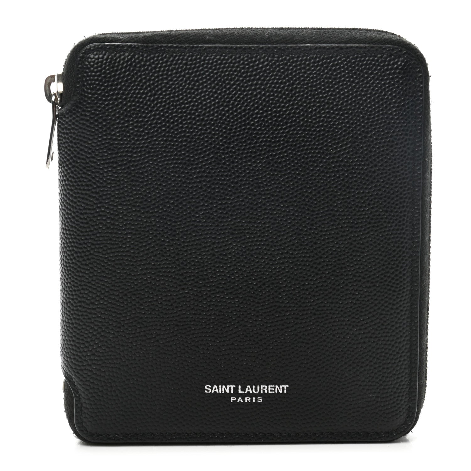 Saint Laurent Grained Calfskin Rive Gauche Compact Zip Around Wallet Black 1 of 7