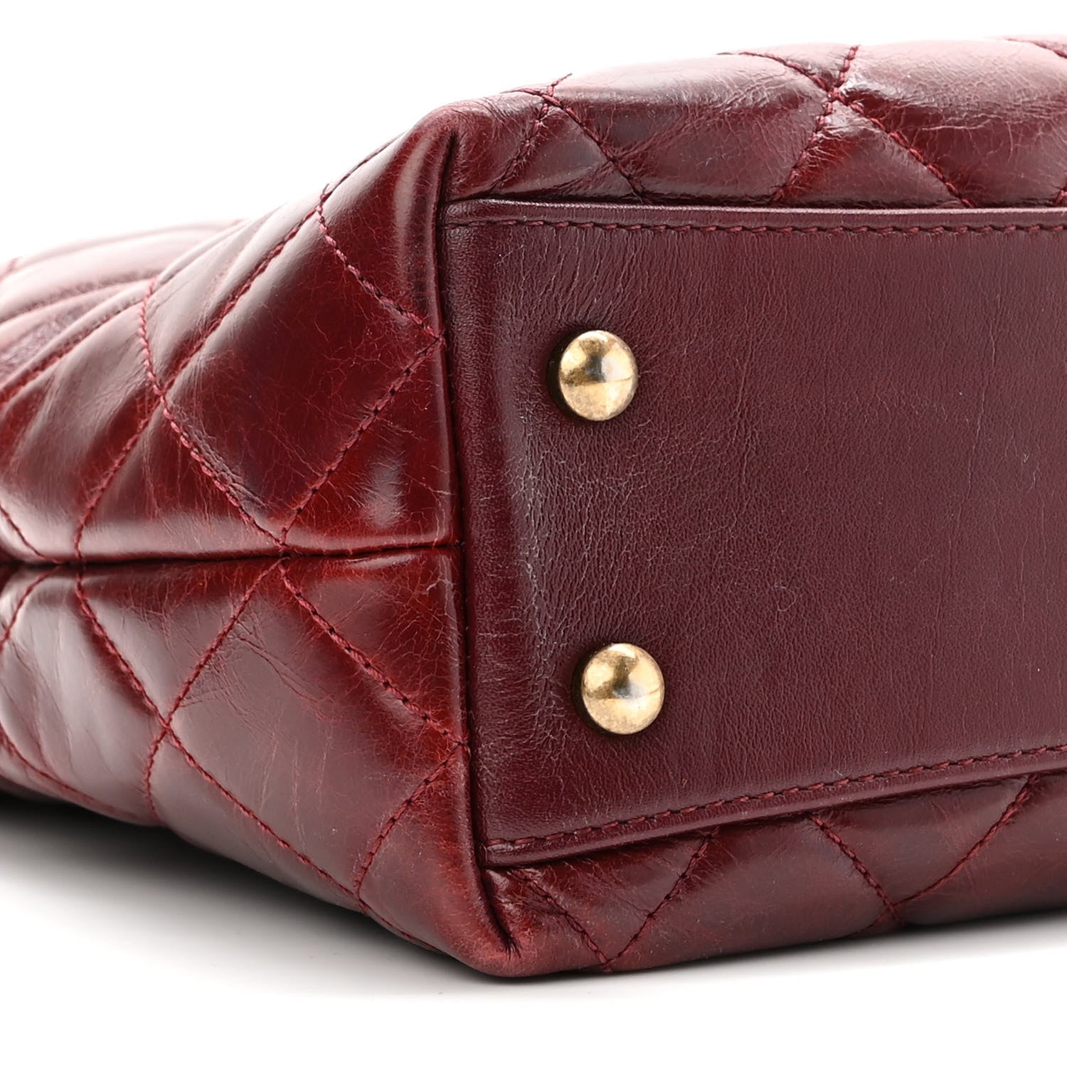 Chanel Calfskin Quilted Small Gold Bar Top Handle Tote Burgundy 9 of 10