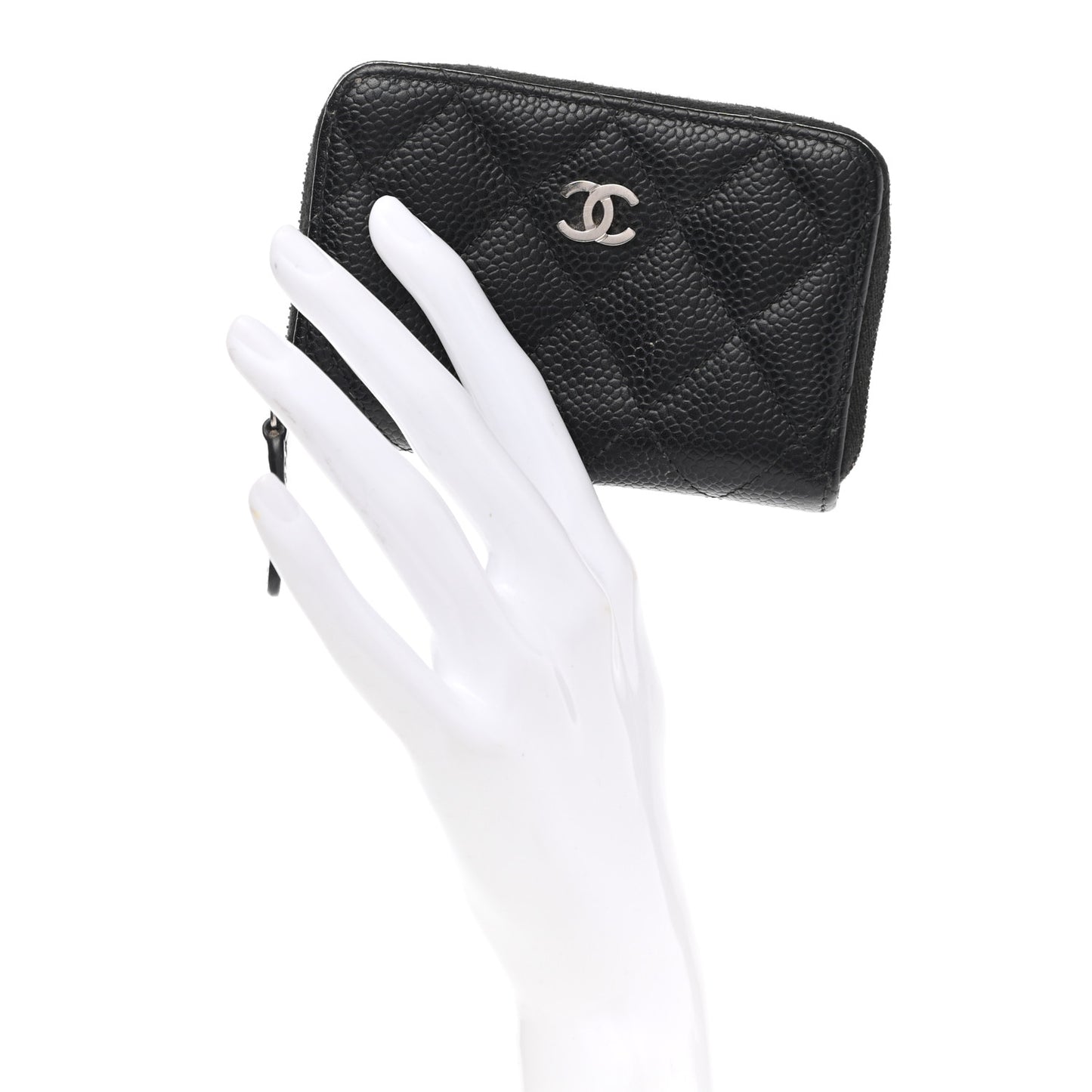 Caviar Quilted Zip Coin Purse Black