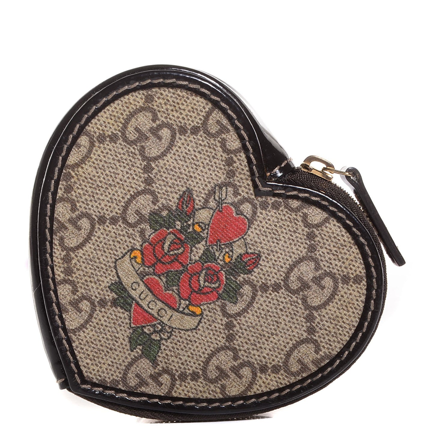 GG Plus Monogram Tattoo Heart Coin Purse Brown