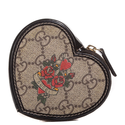 Gucci GG Plus Monogram Tattoo Heart Coin Purse Brown 1 of 7