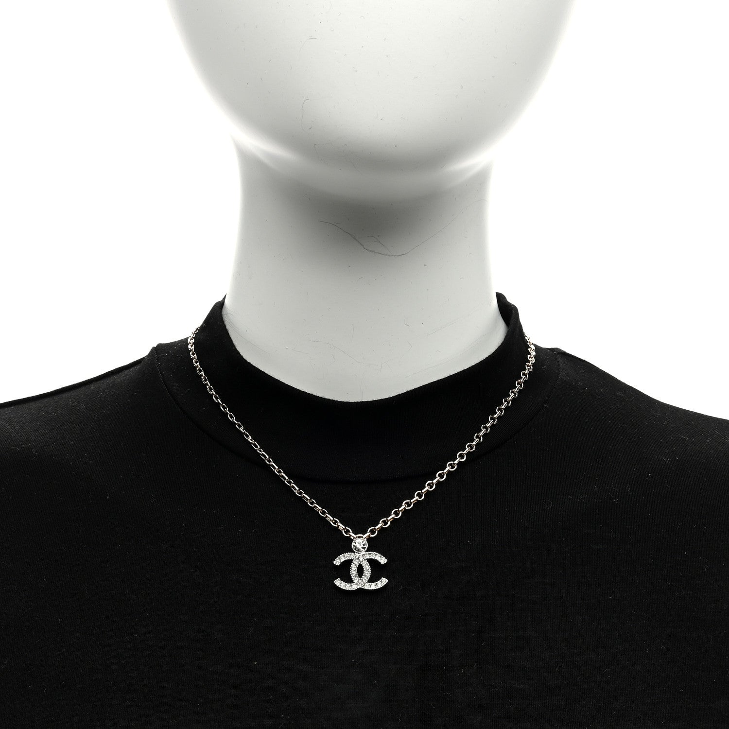 Chanel Crystal CC Necklace Silvery Gold 2 of 4