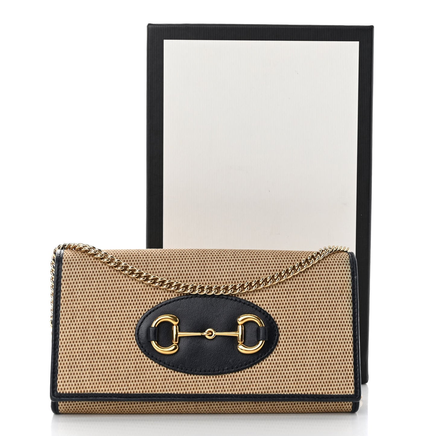 Vintage Rice Canvas Plutone Calfskin Small Horsebit 1955 Wallet On Chain Beige Blue