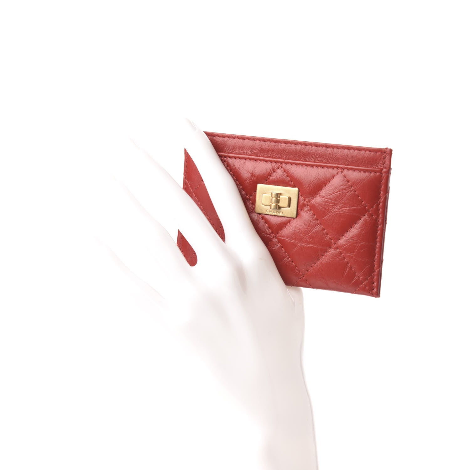 Chanel Aged Calfskin Quilted Reissue Card Holder Red 2 of 7