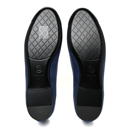 Chanel Suede Cap Toe CC Ballerina Flats 37 Blue Black 6 of 14