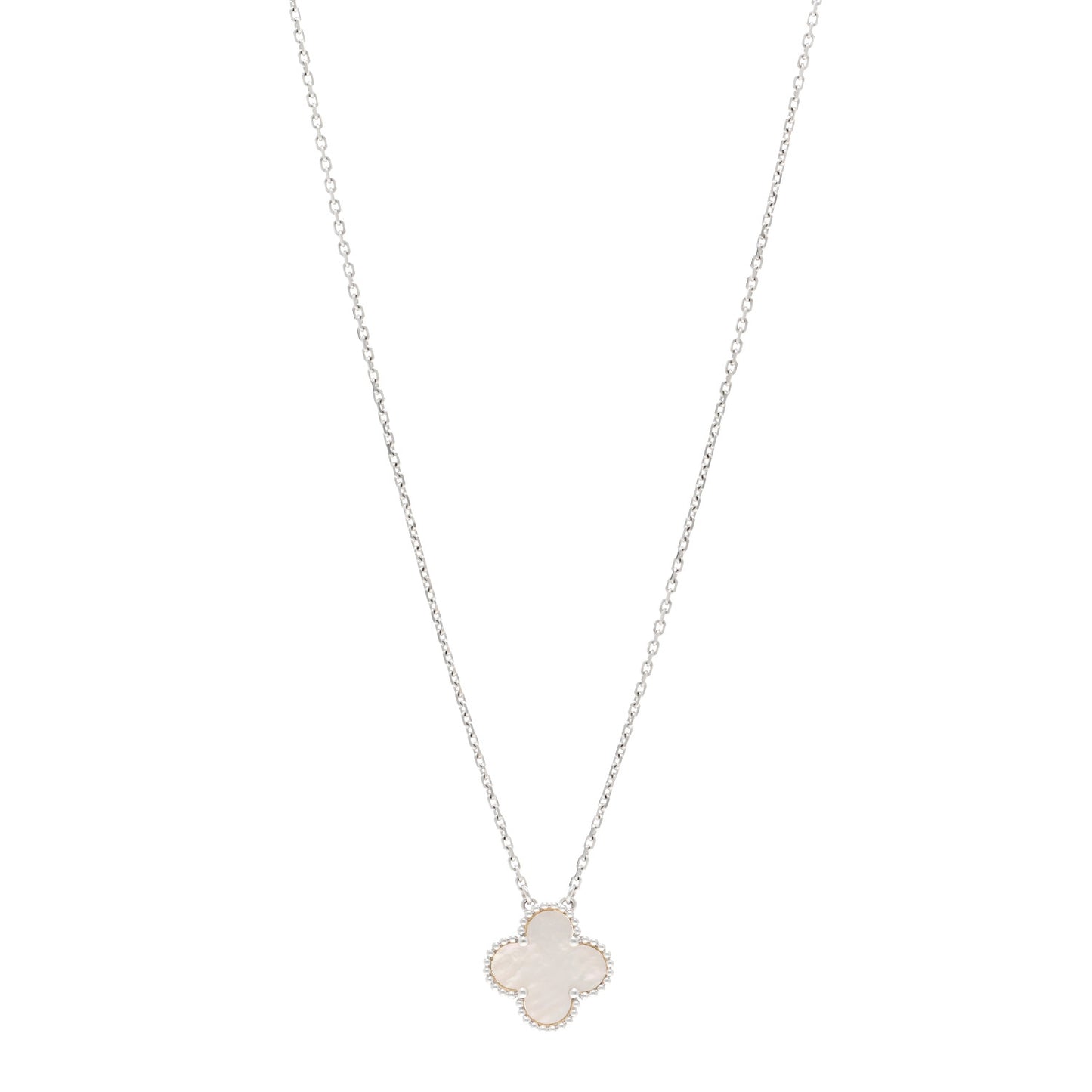 18K White Gold Mother Of Pearl Vintage Alhambra Pendant Necklace