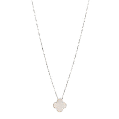Van Cleef & Arpels 18K White Gold Mother Of Pearl Vintage Alhambra Pendant Necklace 1 of 5