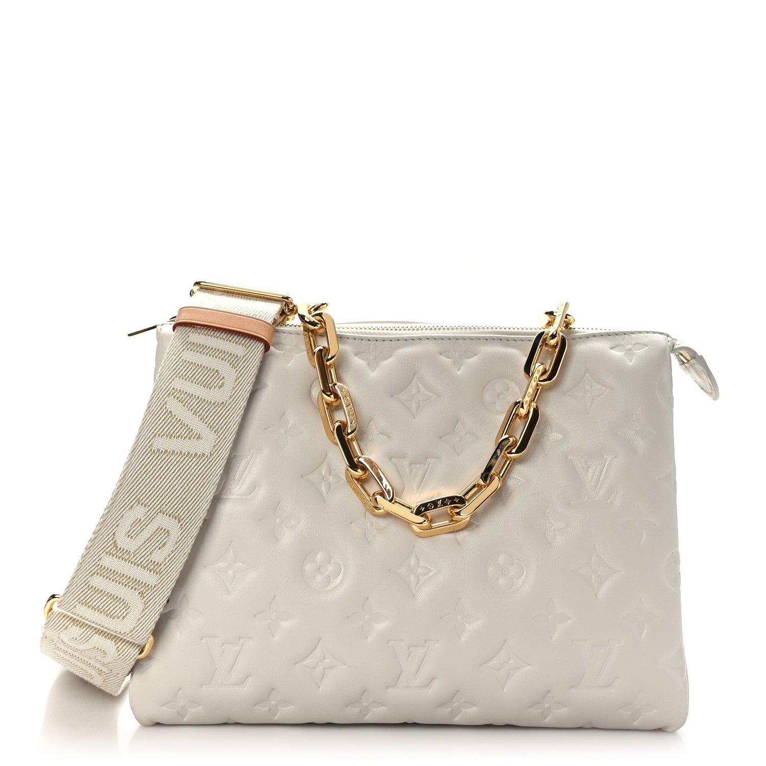 Louis Vuitton Lambskin Embossed Monogram Coussin PM Beige Cream 1 of 9