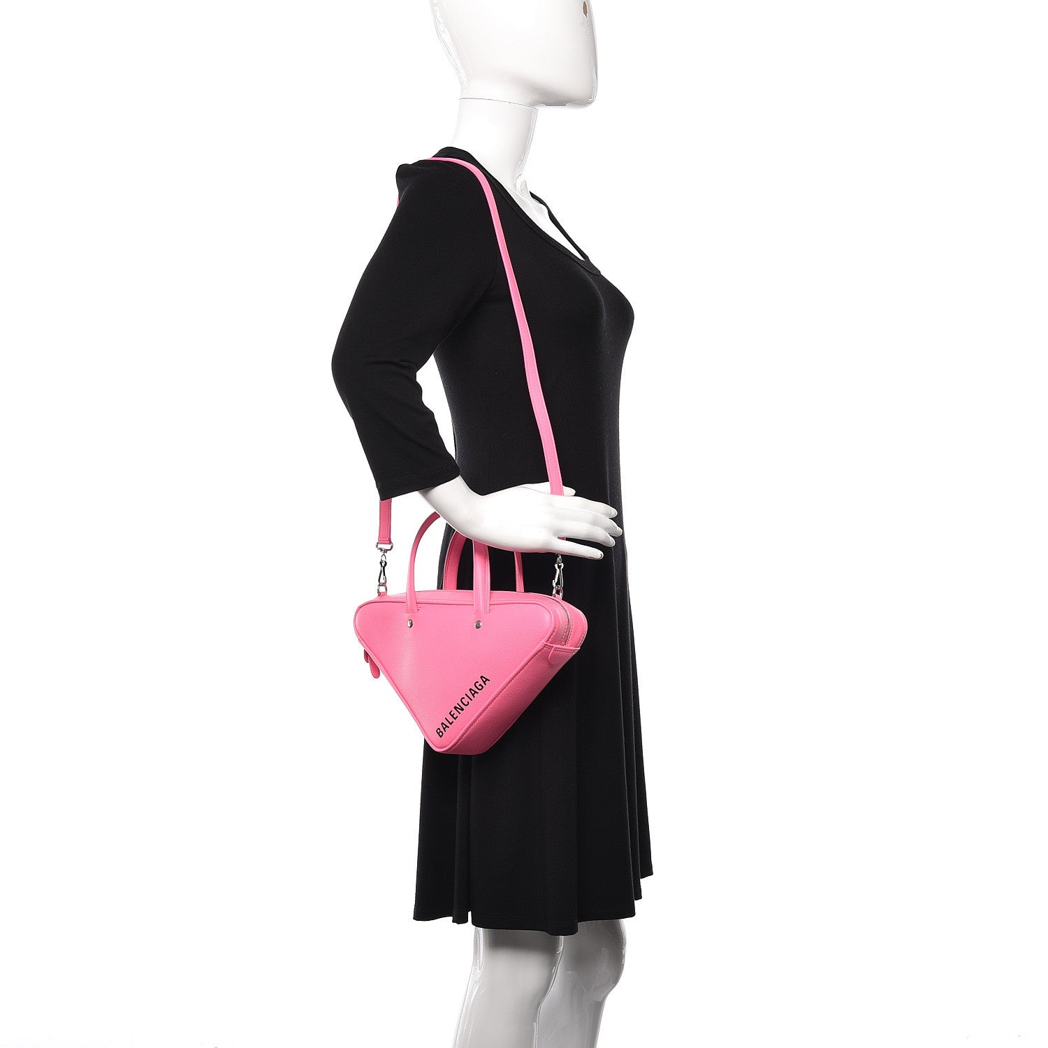 Balenciaga Shiny Day Calfskin XS Triangle Duffle Acid Pink Black 3 of 11