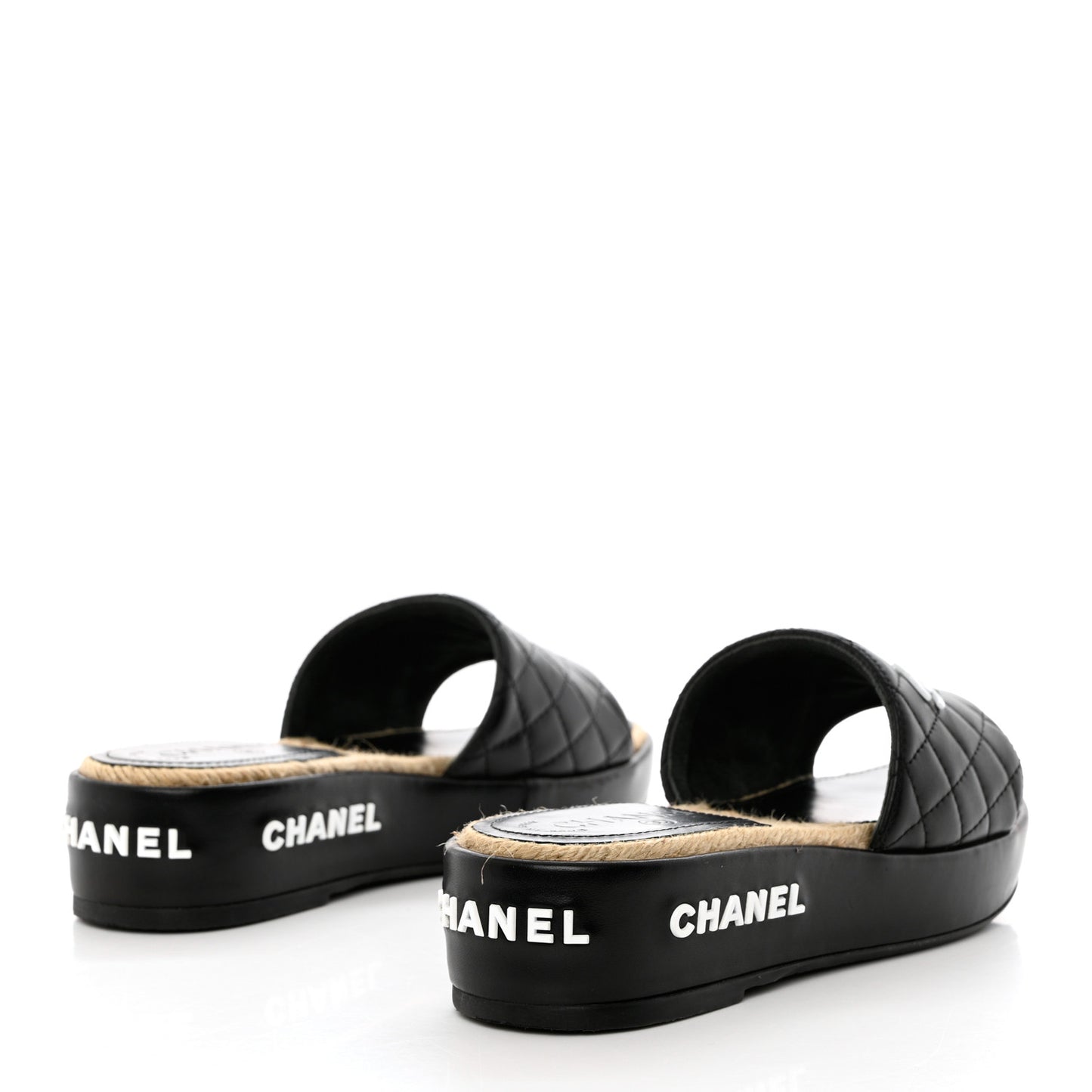 Lambskin Quilted CC Mules Sandals 36 Black White