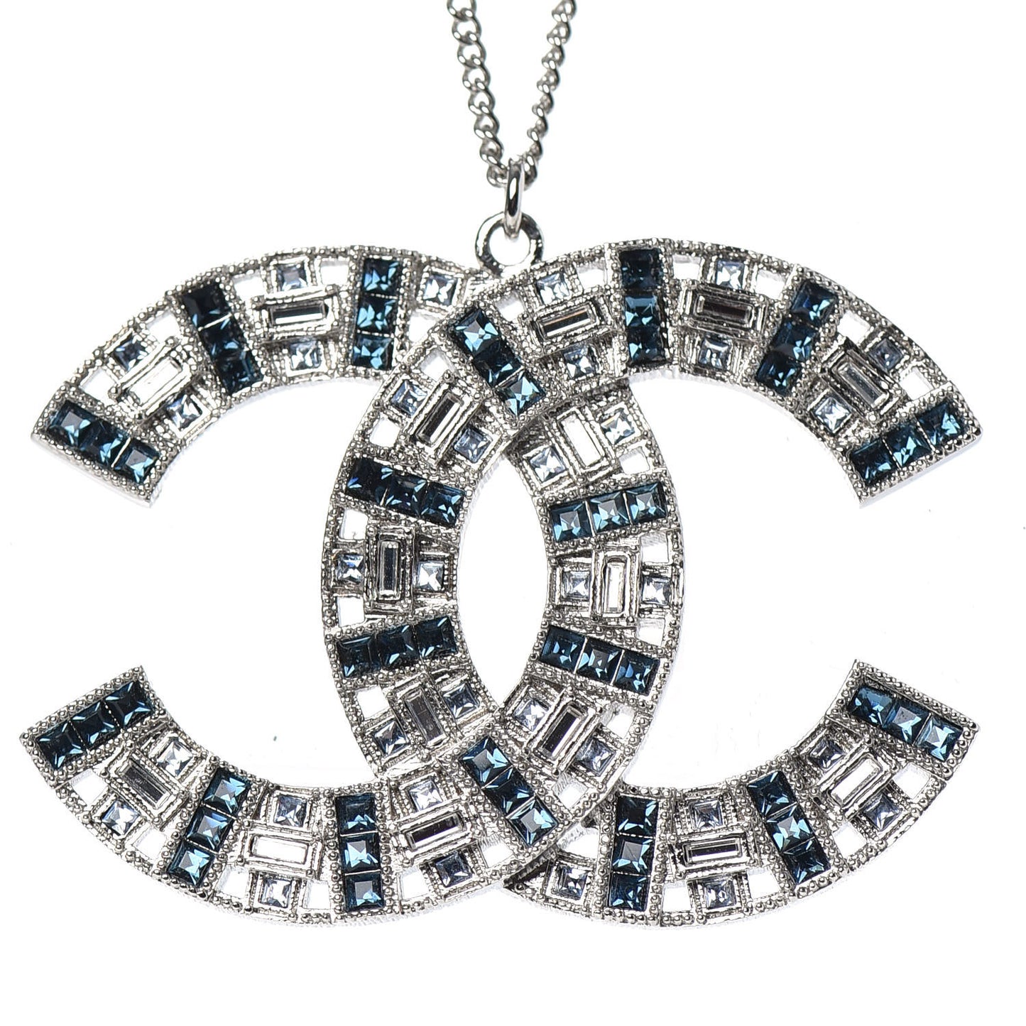 Baguette Crystal CC Necklace Silver Blue